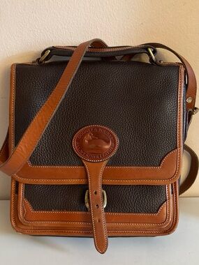 Vintage Dooney & Bourke Brown and Tan Leather Crossbody Bag